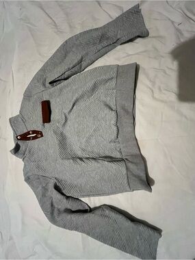 Women's Gray Crewneck Sweater with Button Placket